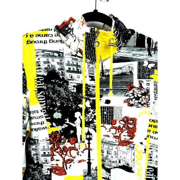 Collagecore Athleisure Abstract Yellow Jacket Women SIze Large Scenic Full Zip - Picture 2 of 9